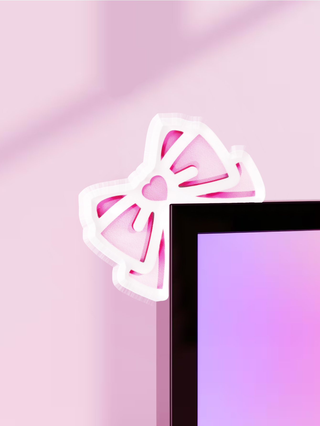 Office Desk Tech Accessories - Kawaii Fiyonklu Monitör Süsü, Pembe Akrilik